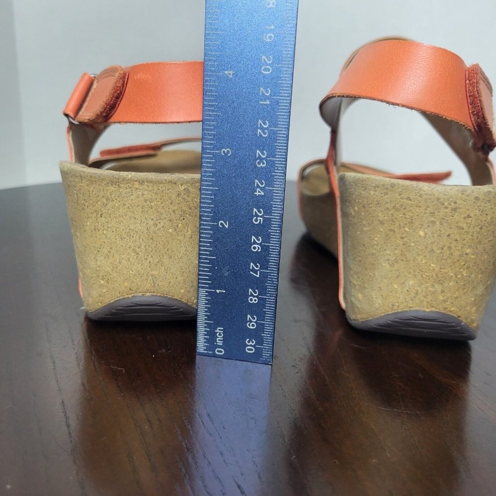 Clarks Orange Leather Wedge Sandals - Picture 7 of 10